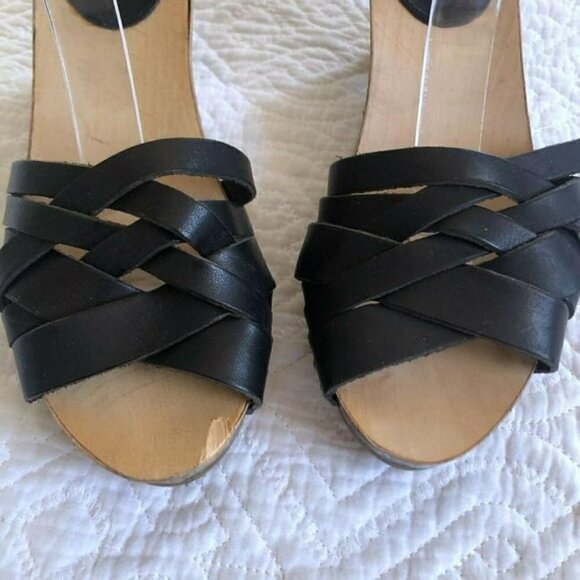 Isabel Marant Black Bianaca Leather Wooden Wedge Floral Print Sandals Eu 37 - Picture 8 of 12